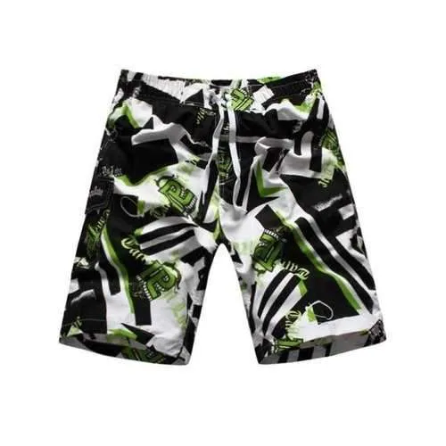 Drawstring Geometric Graphic Print Board Shorts - Green M