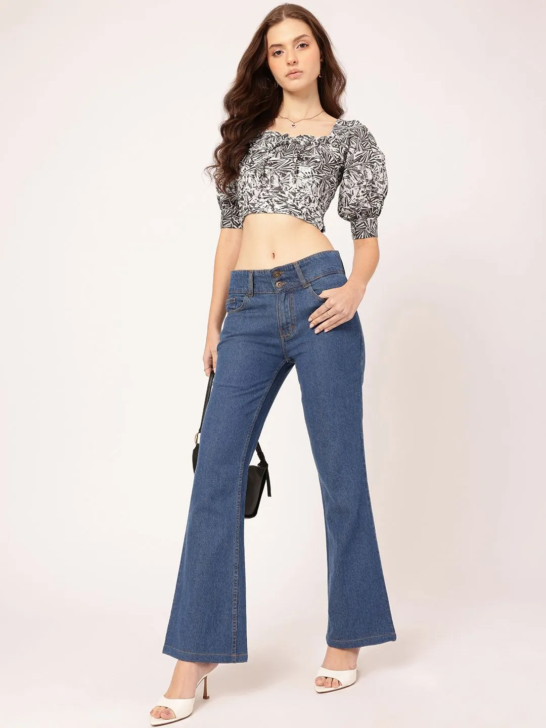 DressBerry Ruffle Dreams Printed Crop Top