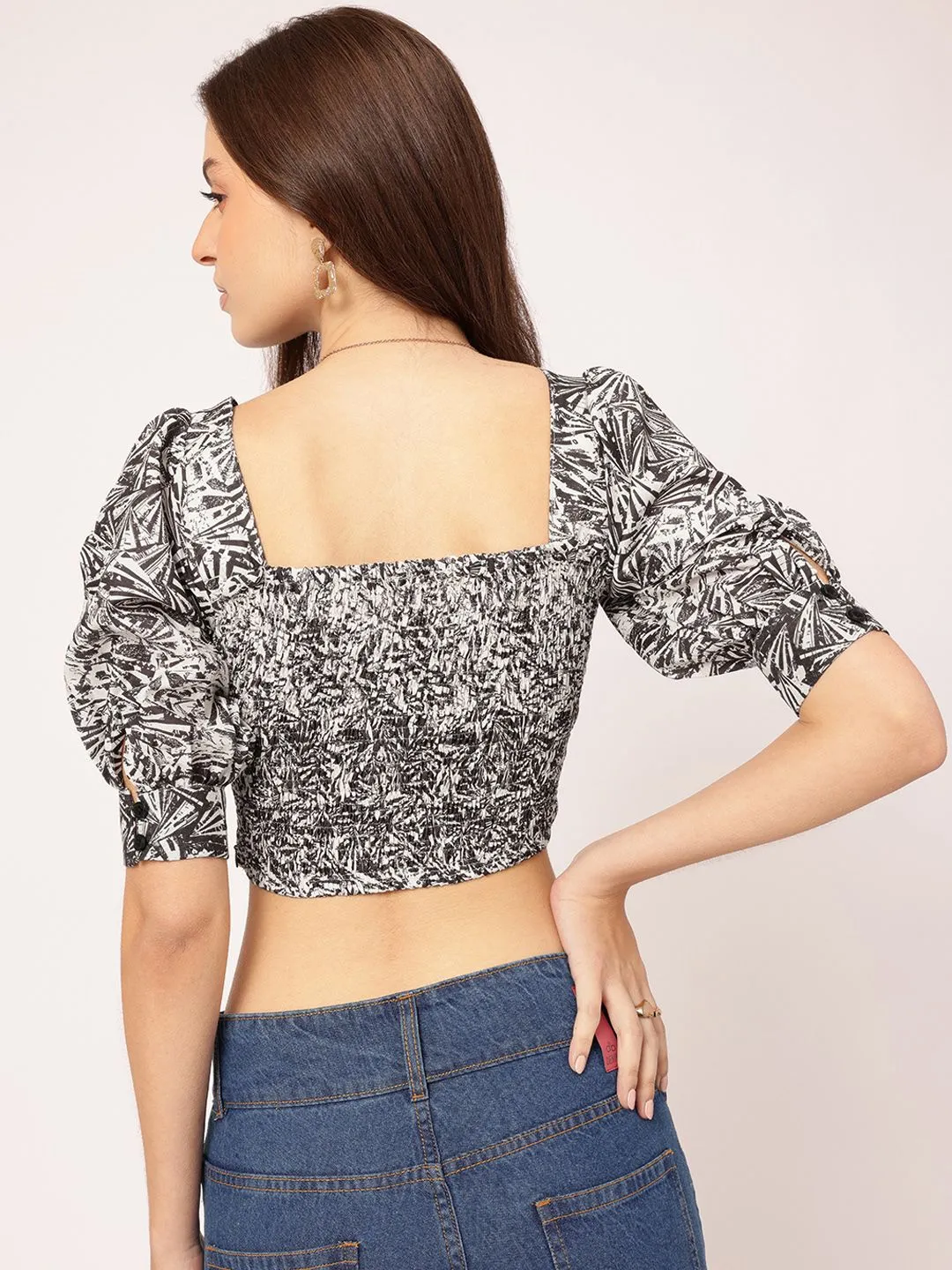 DressBerry Ruffle Dreams Printed Crop Top