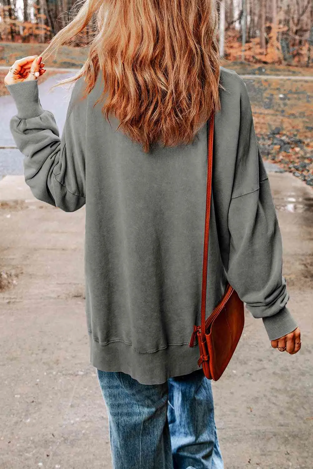 Dropped Shoulder Round Neck Long Sleeve Blouse (5 Colors)