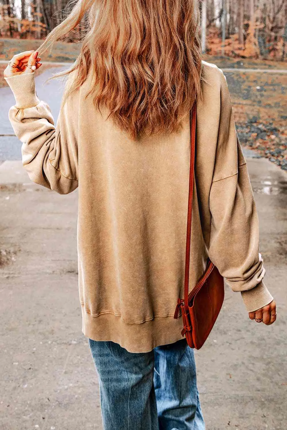 Dropped Shoulder Round Neck Long Sleeve Blouse (5 Colors)