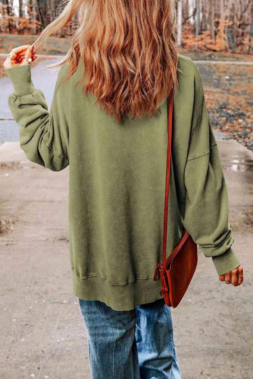 Dropped Shoulder Round Neck Long Sleeve Blouse (5 Colors)
