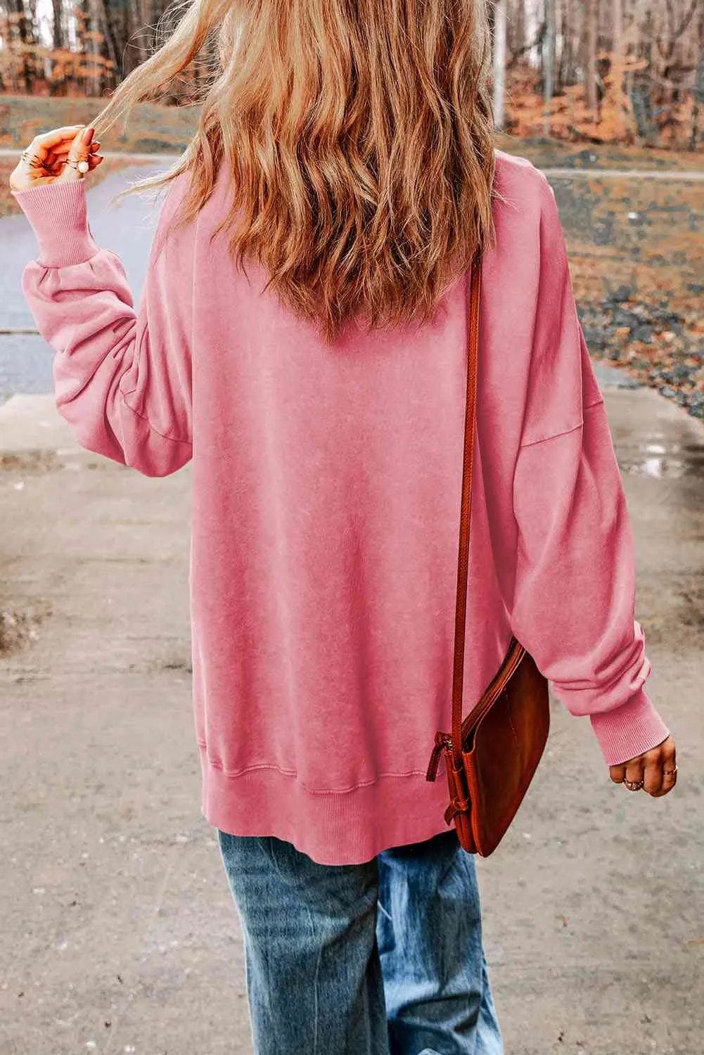 Dropped Shoulder Round Neck Long Sleeve Blouse (5 Colors)