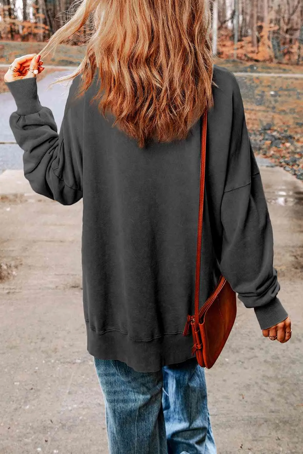 Dropped Shoulder Round Neck Long Sleeve Blouse (5 Colors)