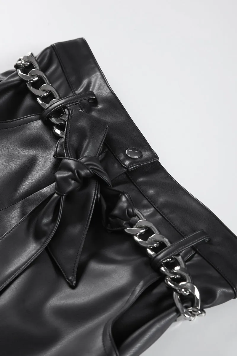Edith Vegan Leather Belted Mini Skirt
