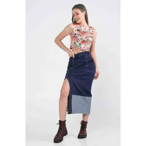 Ekastories Navy Blue Off Center Skirt