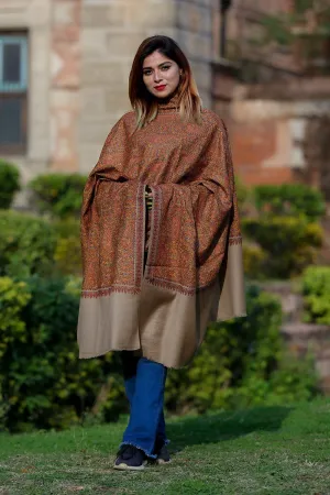 Elegant Accrue Beige Color Embroidered Sozni Shawl Enriched With Beautiful Jaal Pattern Having Paisley And Border