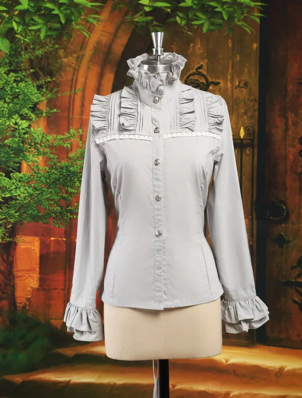 Elegant Gray Cotton Long Sleeves Lolita Shirt
