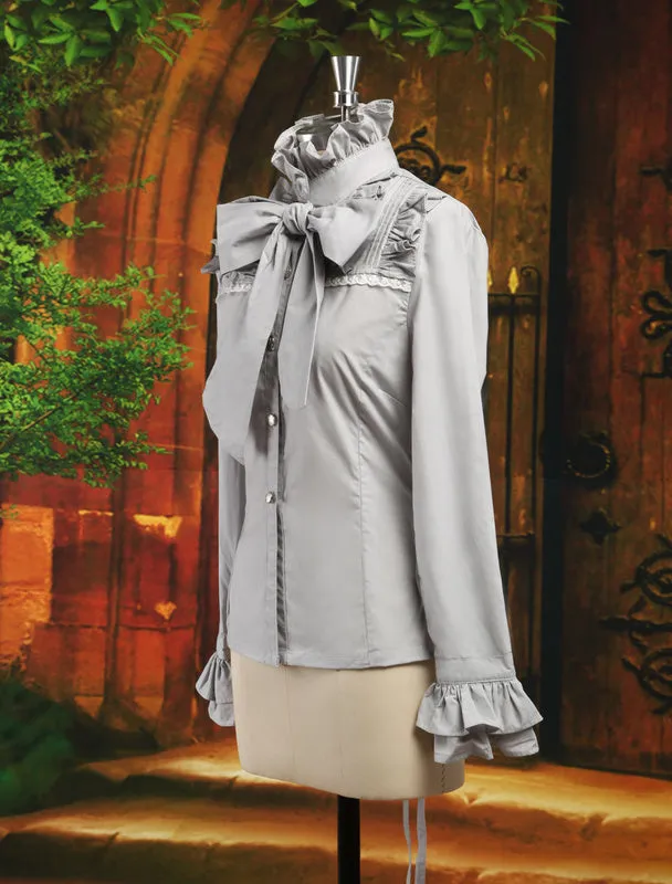 Elegant Gray Cotton Long Sleeves Lolita Shirt