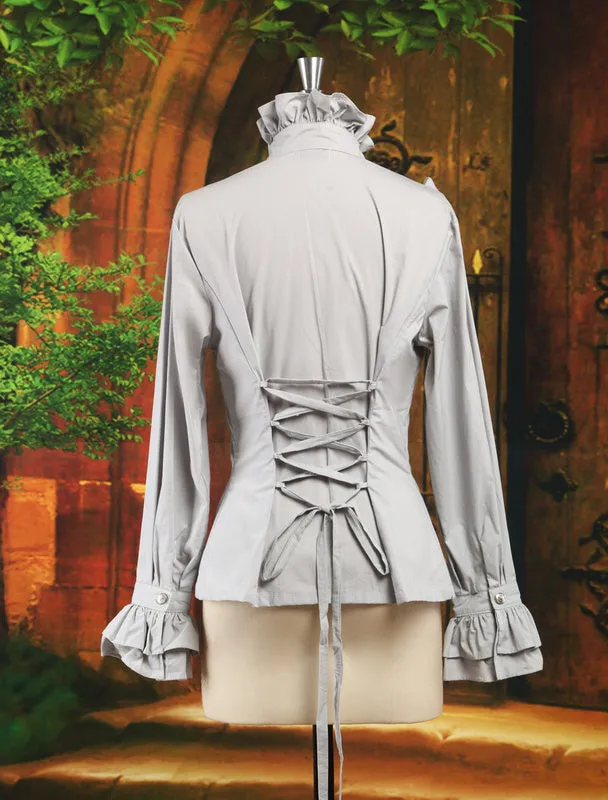 Elegant Gray Cotton Long Sleeves Lolita Shirt
