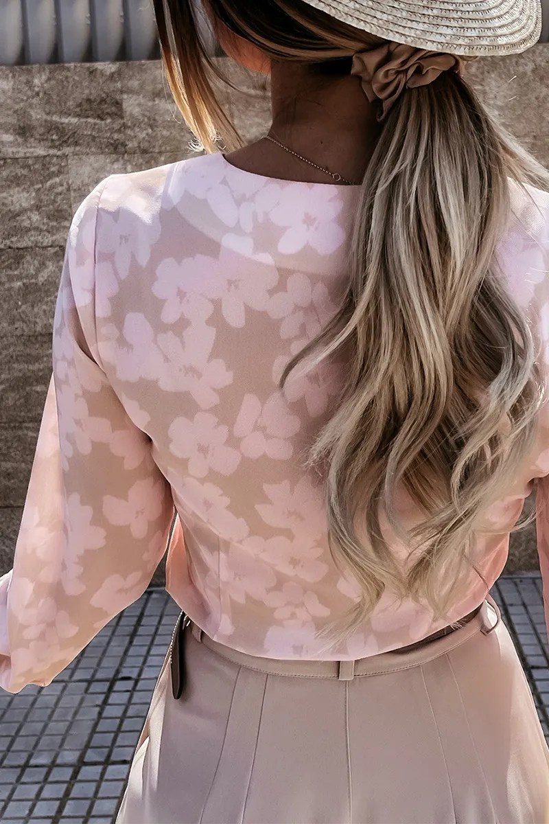Elegant Print Patchwork Buckle V Neck Blouses (3 Colors)