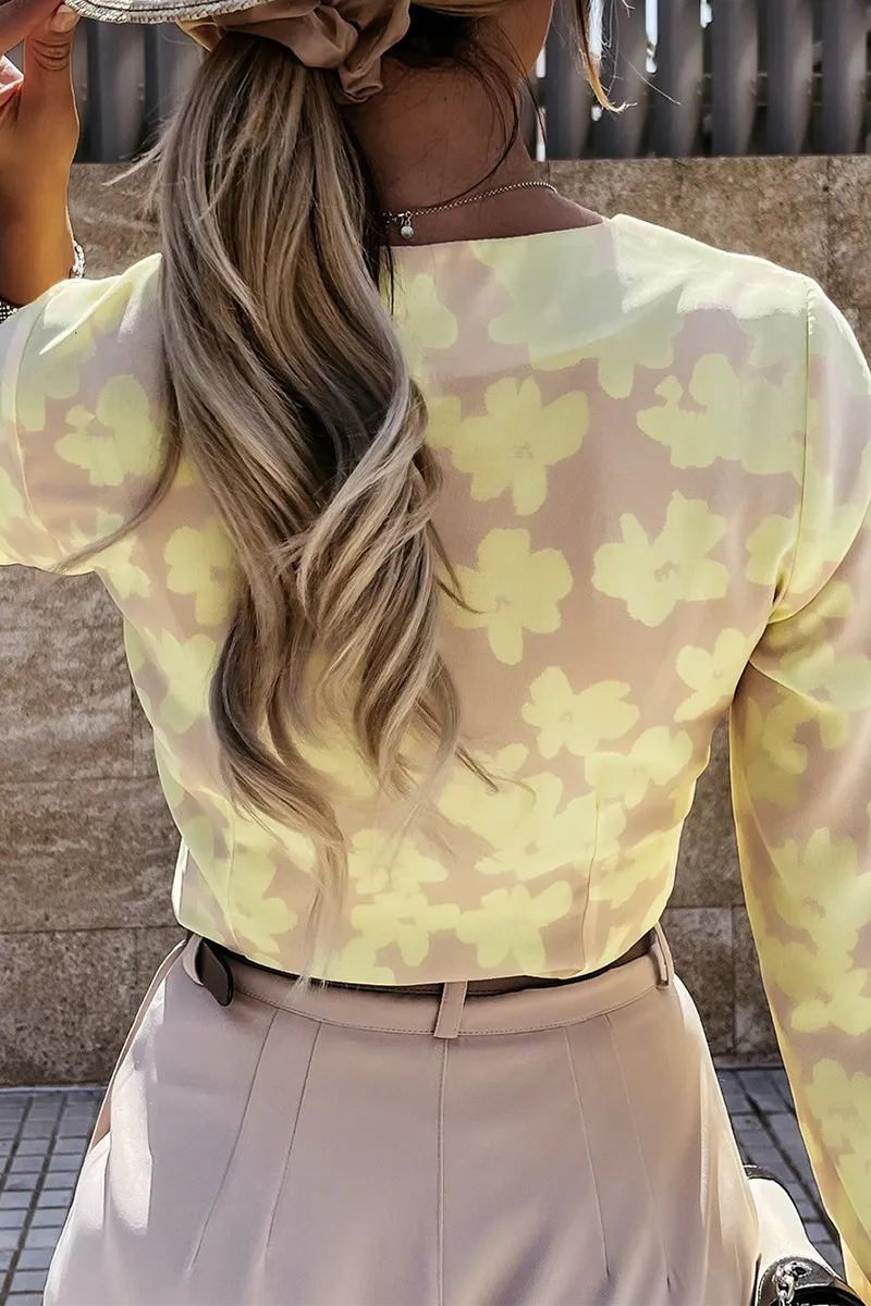 Elegant Print Patchwork Buckle V Neck Blouses (3 Colors)