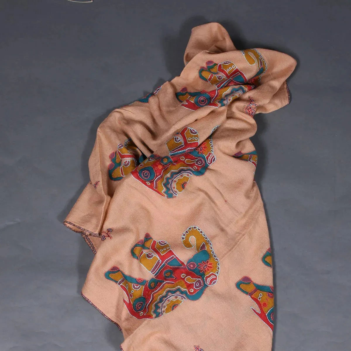 Elephant Design Sozni Embroidered Stole