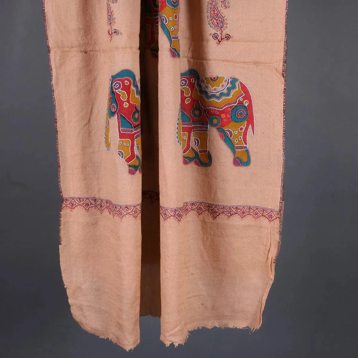 Elephant Design Sozni Embroidered Stole