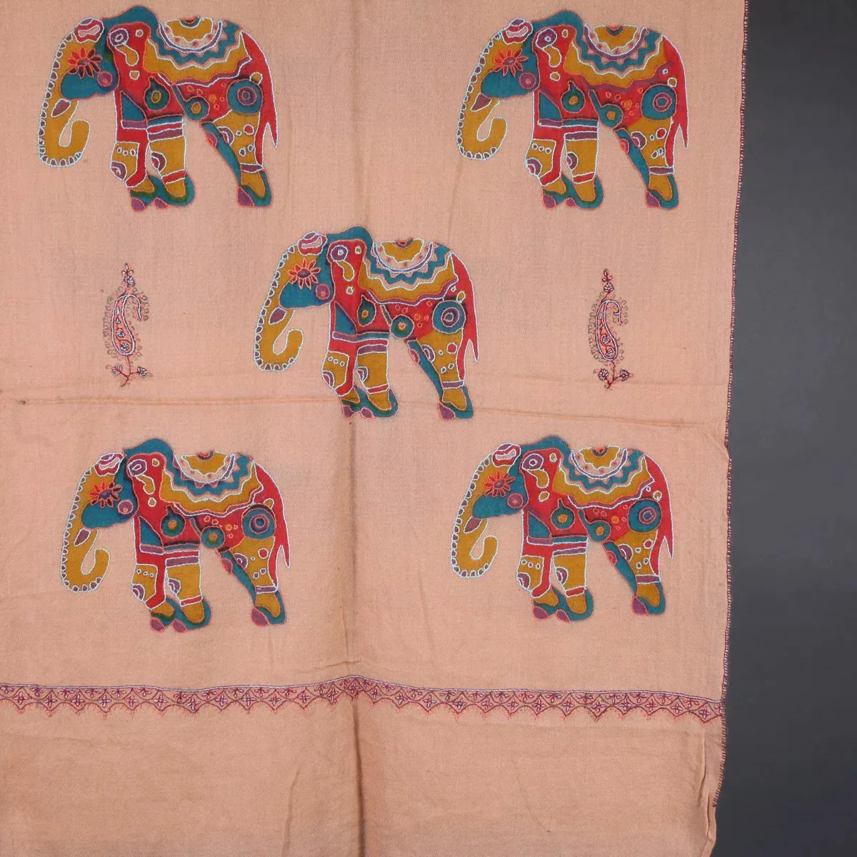 Elephant Design Sozni Embroidered Stole