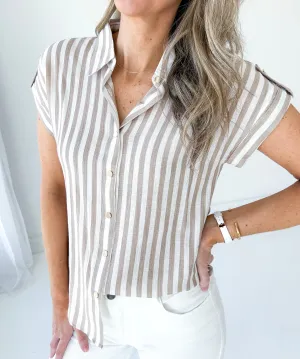 Elizah Striped Gold Button Up Top