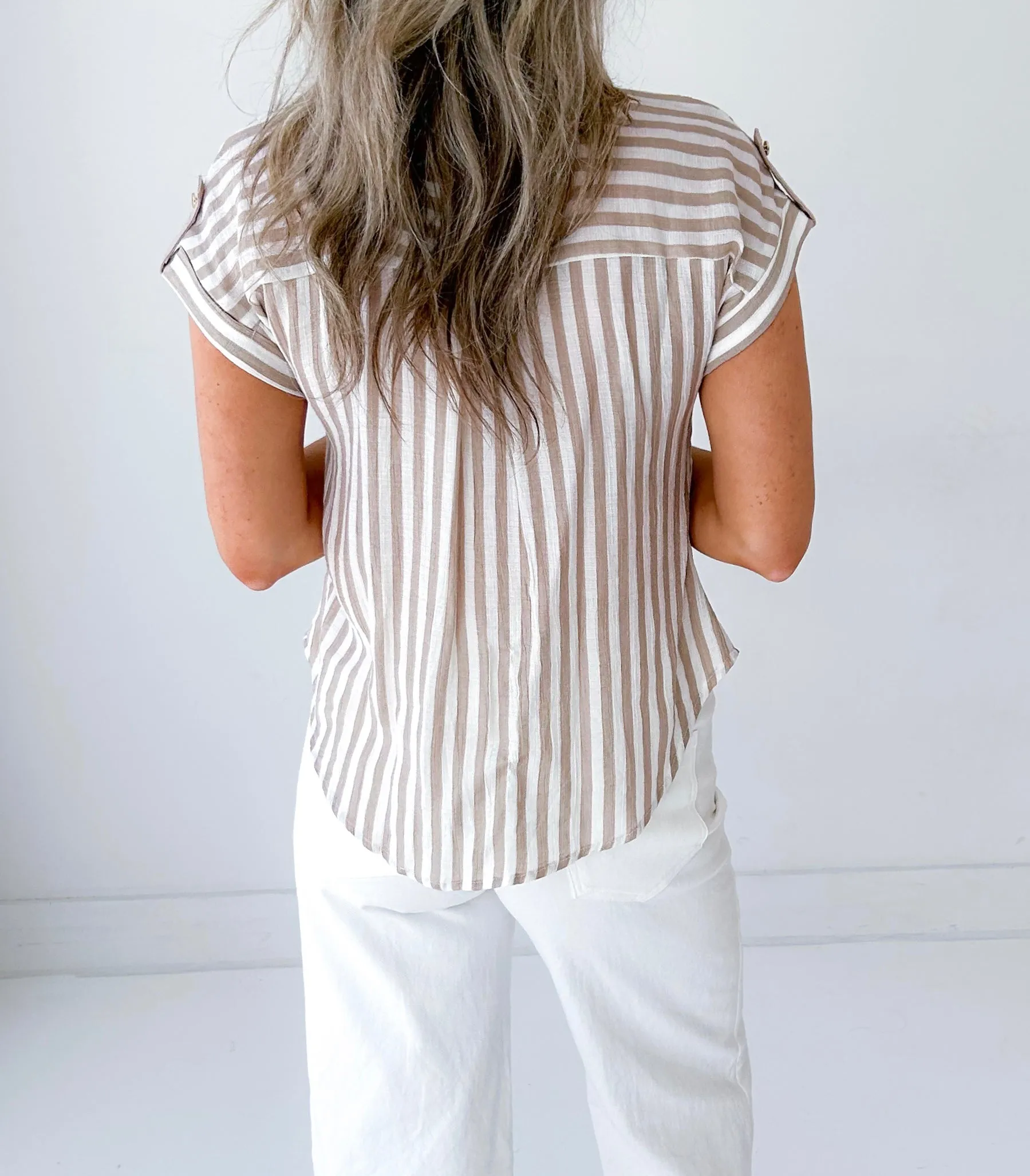 Elizah Striped Gold Button Up Top