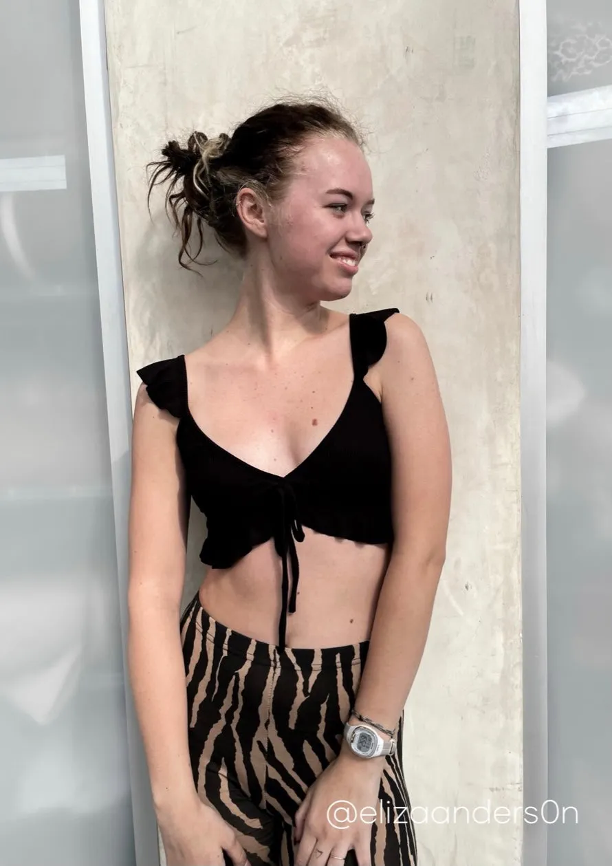 Ella Ruffle Crop Top - Black