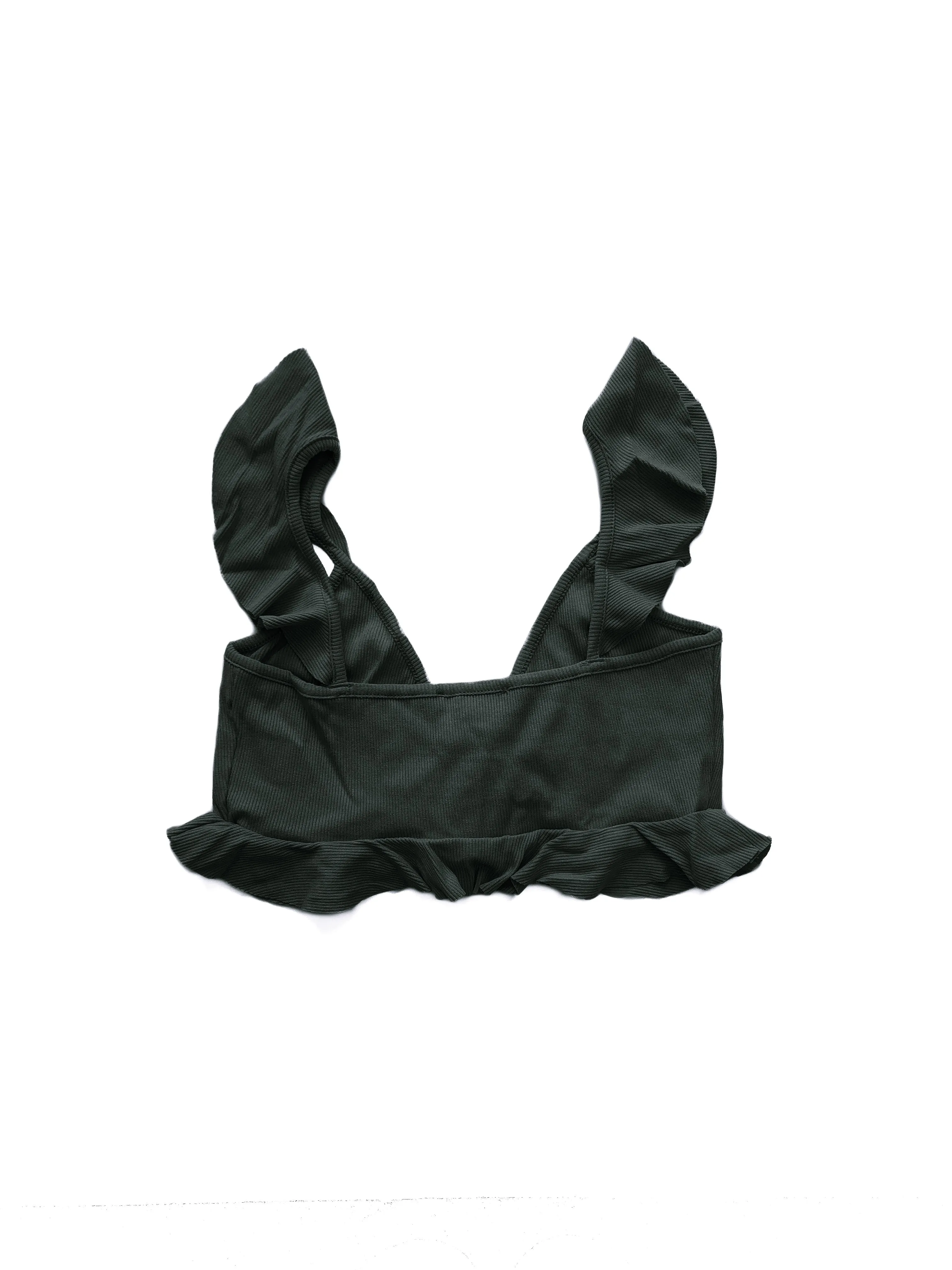 Ella Ruffle Crop Top - Black