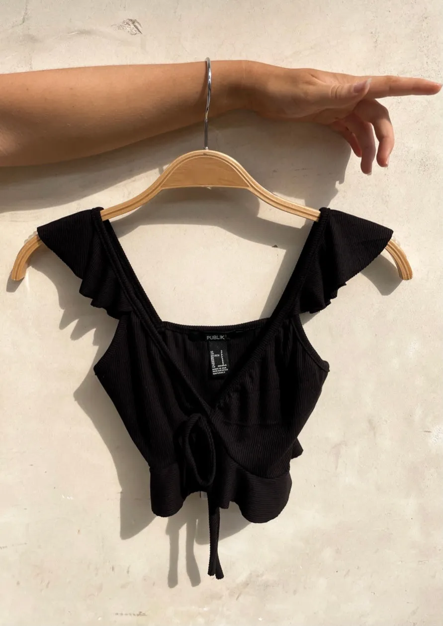 Ella Ruffle Crop Top - Black