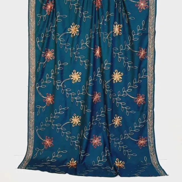 Embroided Winter Shawl Woolen - Sea Green - ZSH215