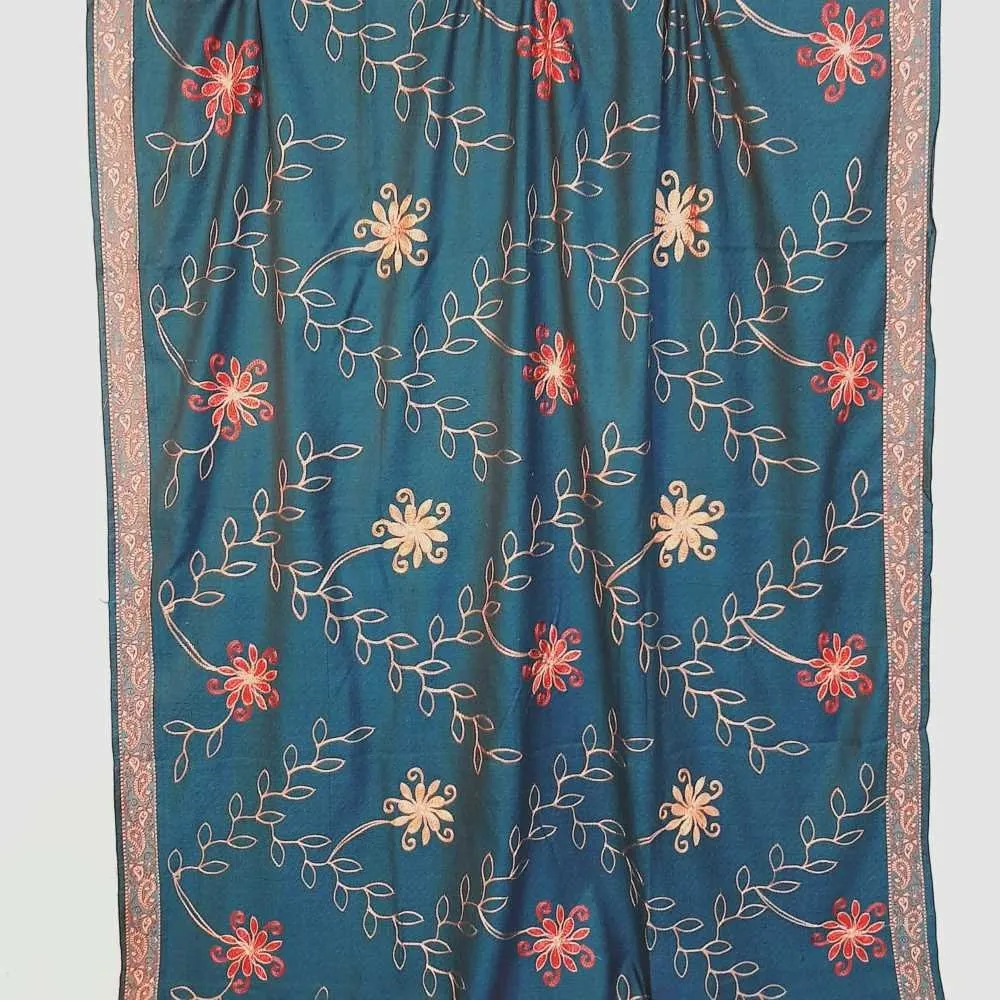 Embroided Winter Shawl Woolen - Sea Green - ZSH215