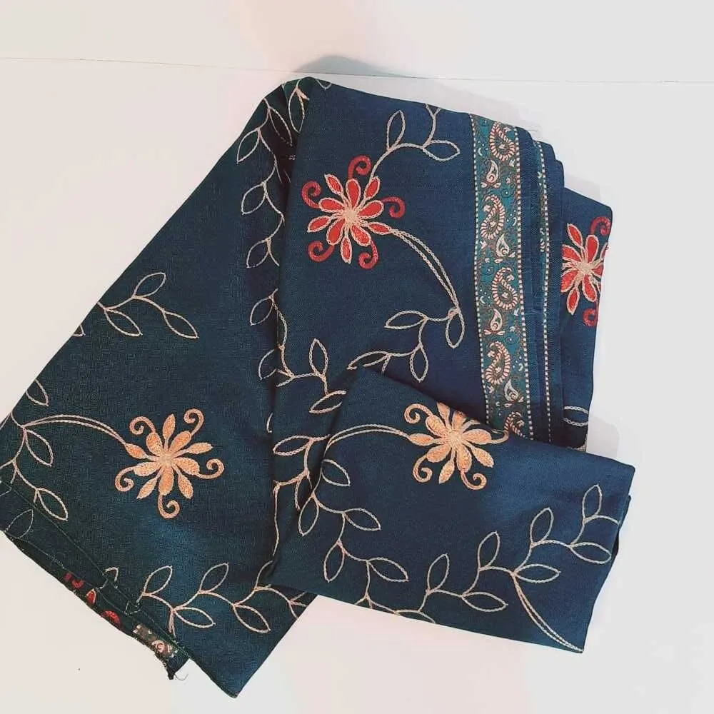 Embroided Winter Shawl Woolen - Sea Green - ZSH215