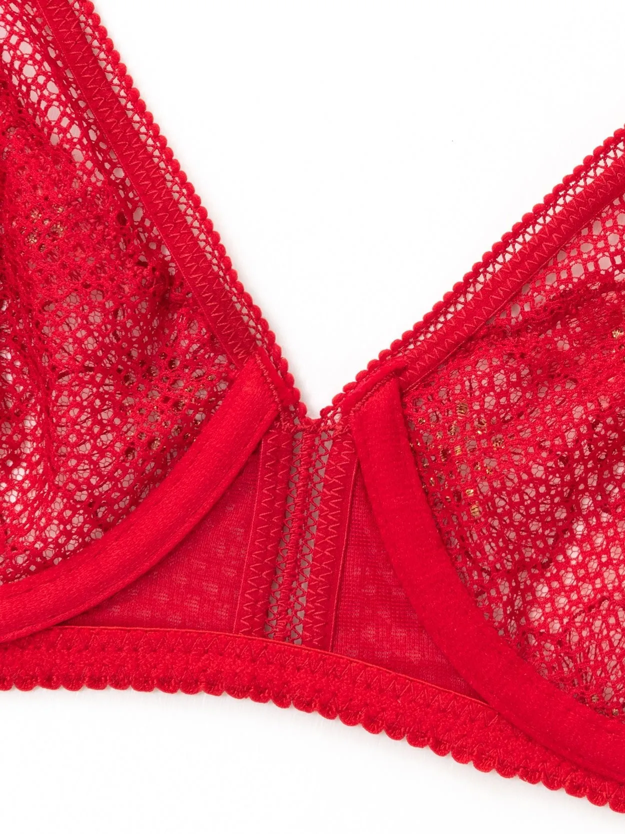 Embroidered Bra Sheer Underwire Bralette Red