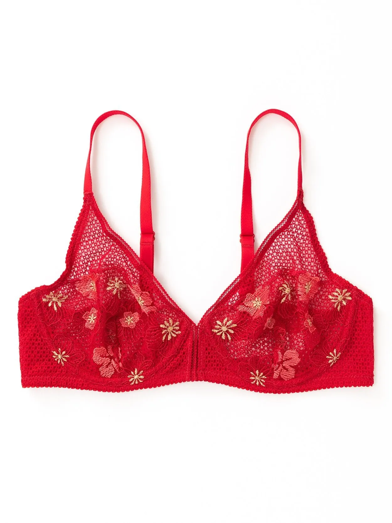 Embroidered Bra Sheer Underwire Bralette Red