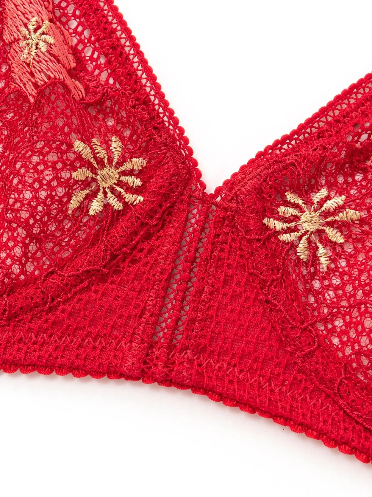 Embroidered Bra Sheer Underwire Bralette Red