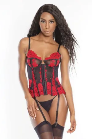 Embroidered Bustier - Black/Crimson -