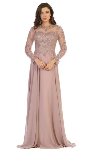 Embroidered Long Sleeve Dress With Chiffon Skirt