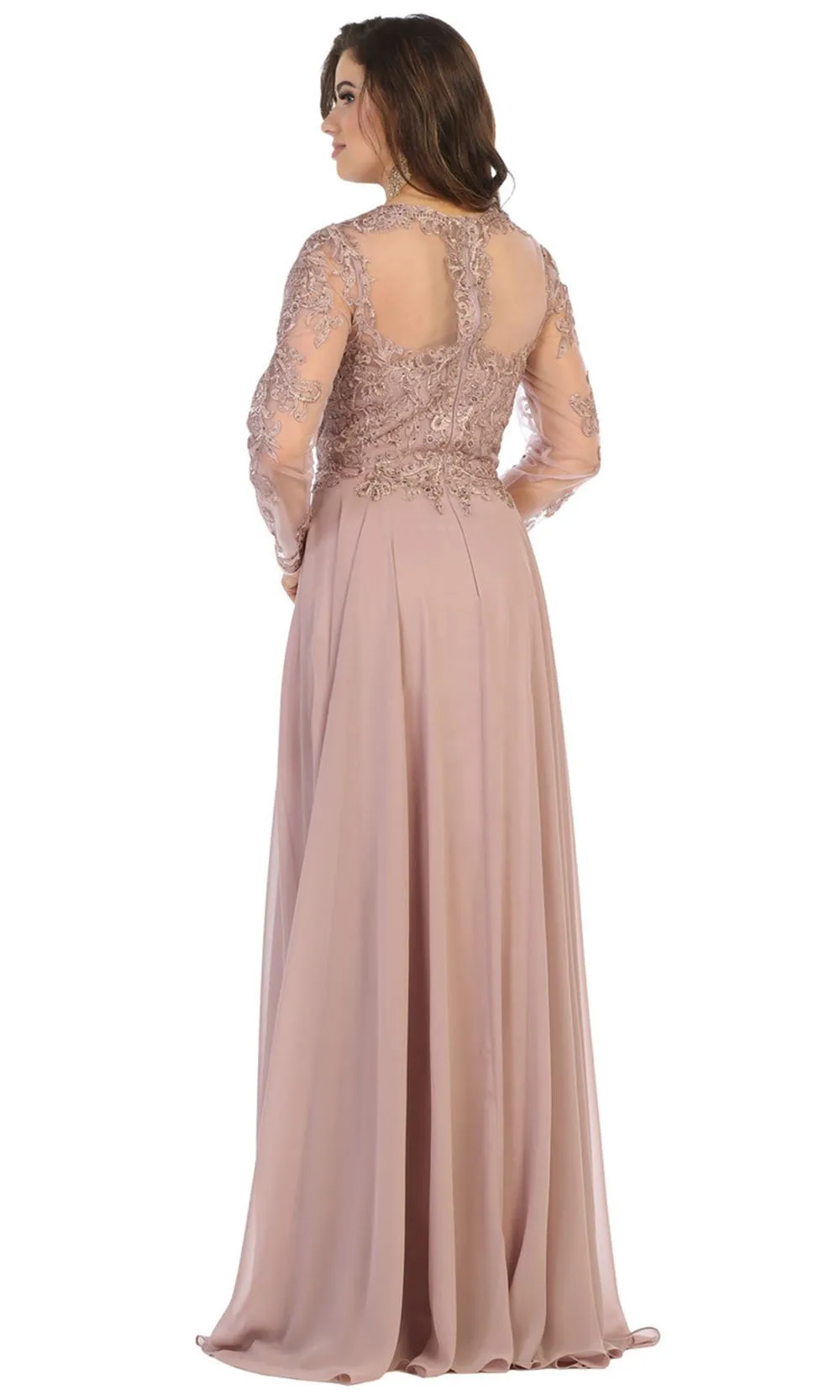 Embroidered Long Sleeve Dress With Chiffon Skirt