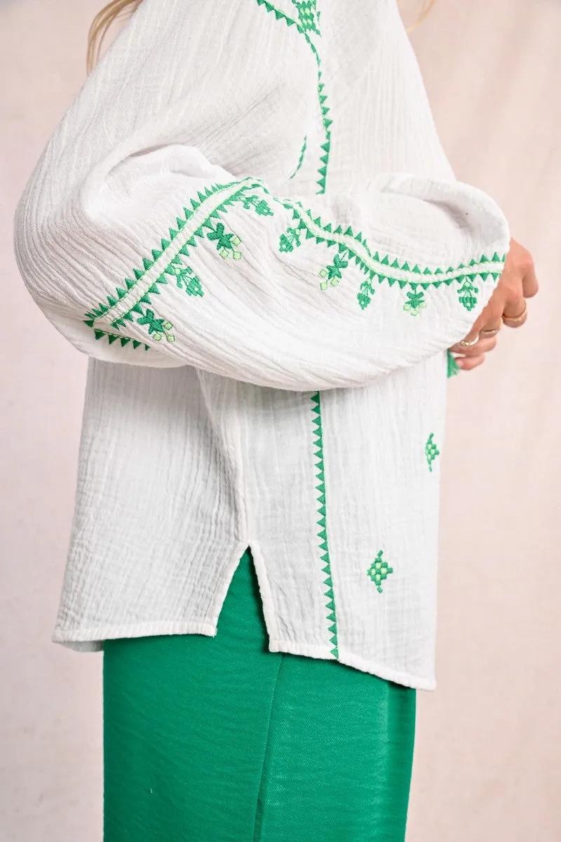 EMBROIDERED POPLIN BLOUSE