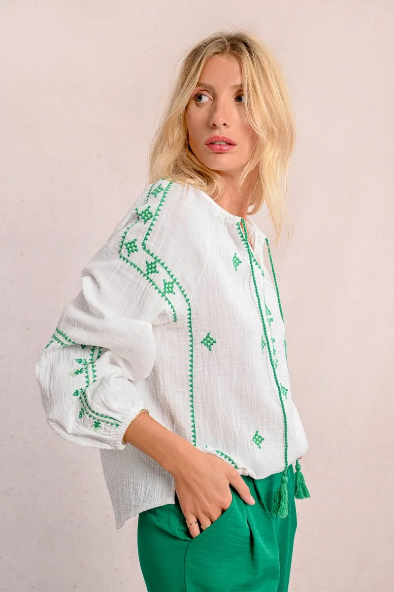 EMBROIDERED POPLIN BLOUSE