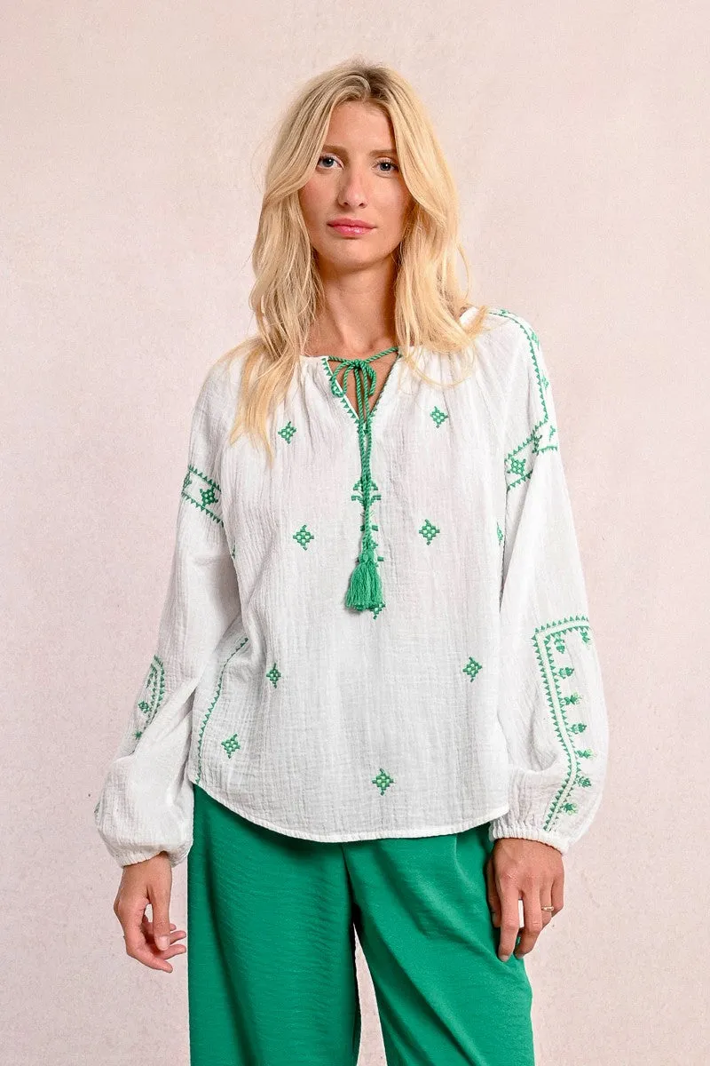 EMBROIDERED POPLIN BLOUSE