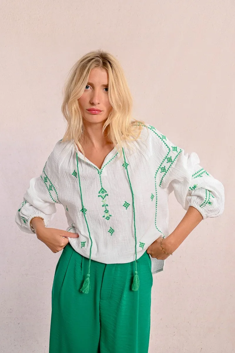 EMBROIDERED POPLIN BLOUSE