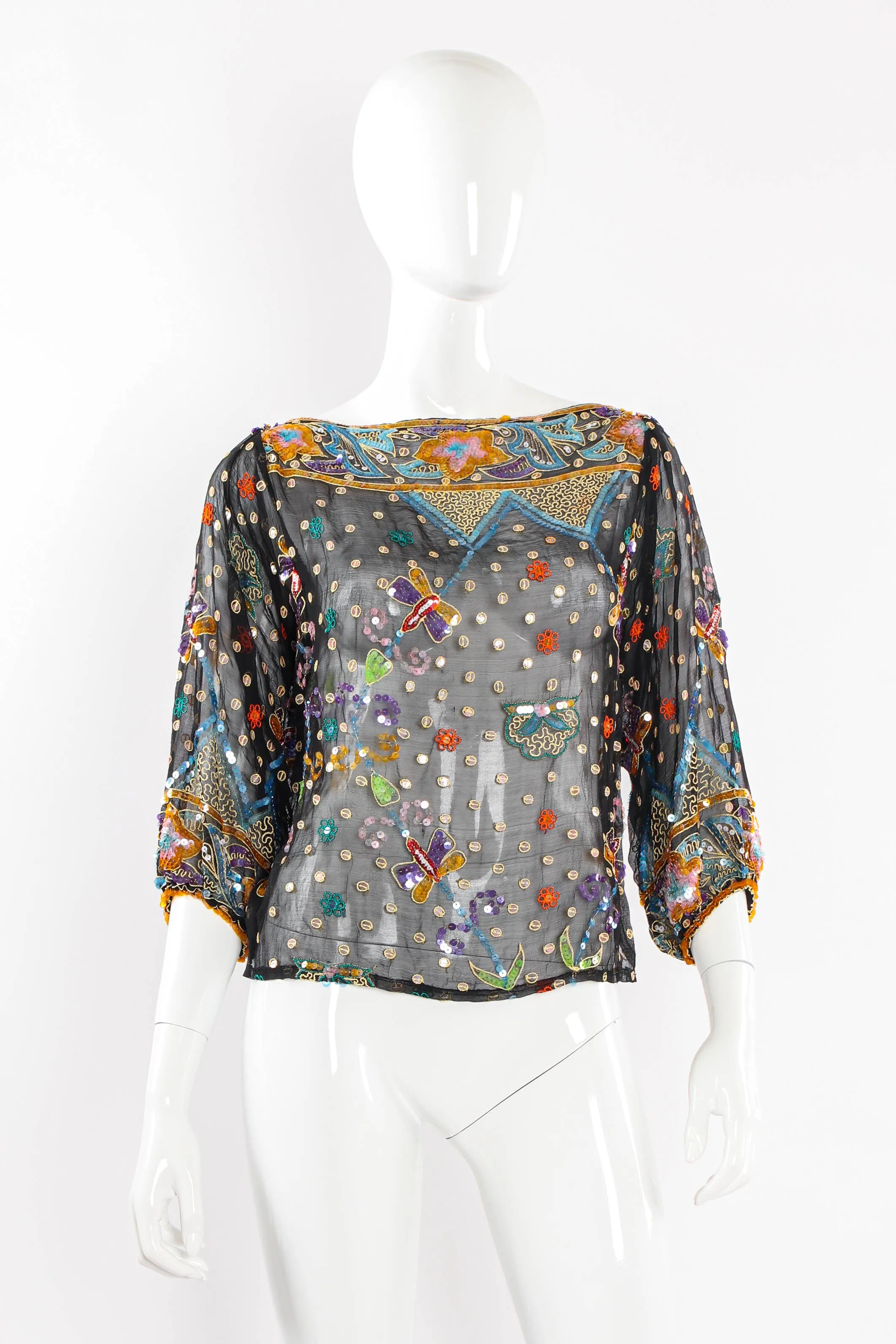 Embroidered Sequin Dragonfly Top