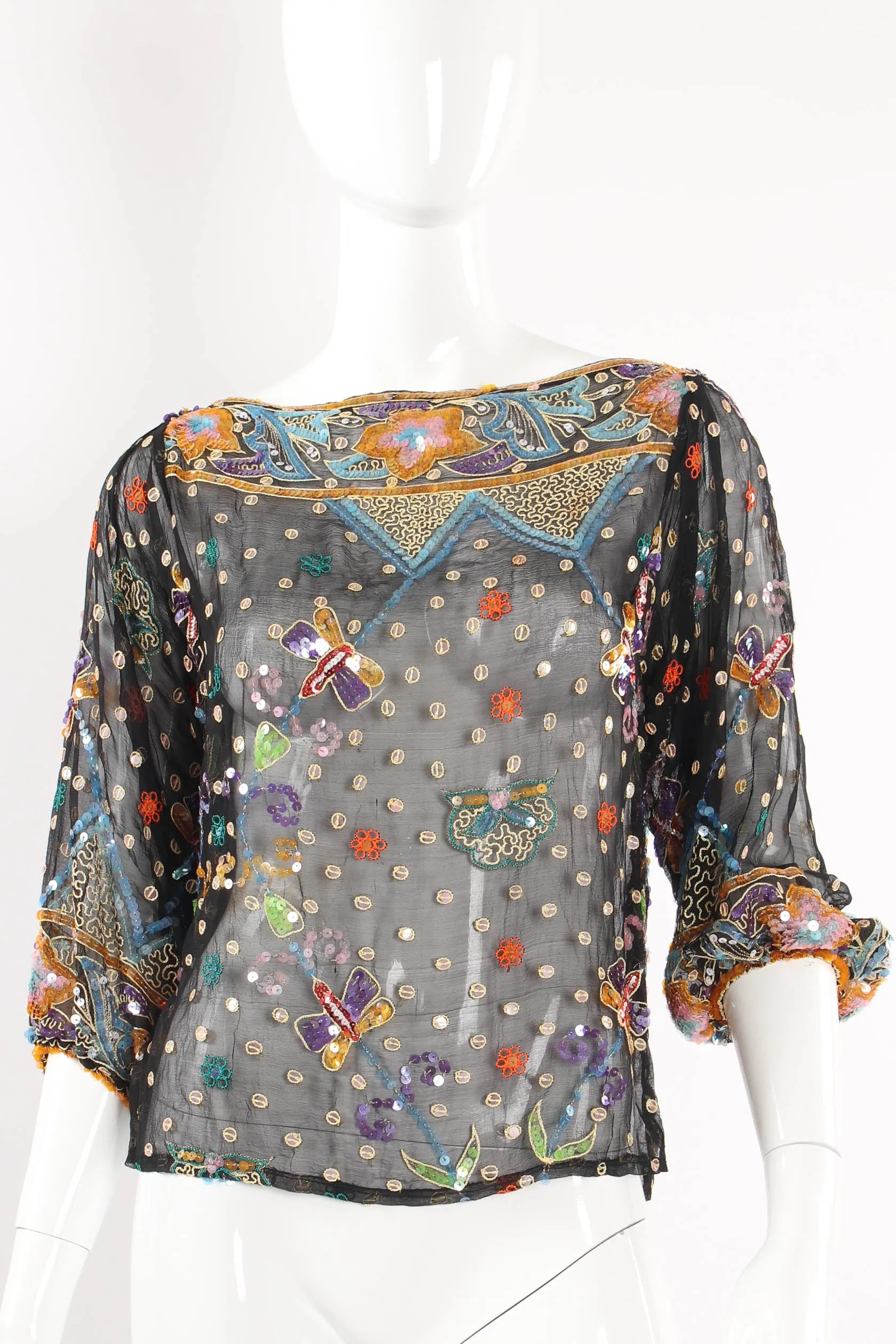 Embroidered Sequin Dragonfly Top