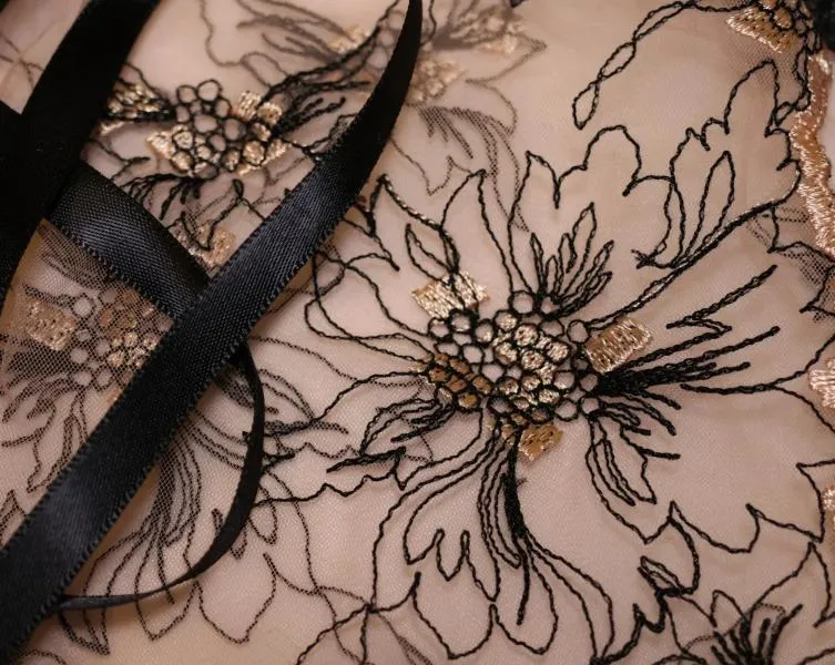 Embroidery Longline Bralette - Blush/Black -