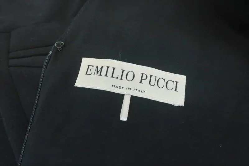 Emilio Pucci Dress Black Ruffled Stretch Wool Crepe Size US 12 Cap Sleeve Mini                          FR - FC13