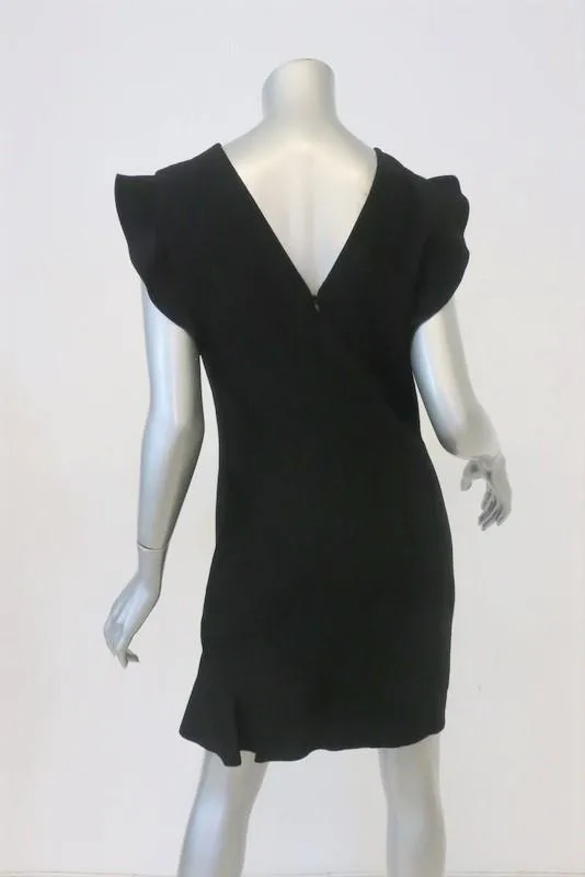 Emilio Pucci Dress Black Ruffled Stretch Wool Crepe Size US 12 Cap Sleeve Mini                          FR - FC13