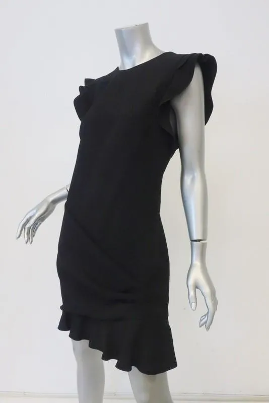 Emilio Pucci Dress Black Ruffled Stretch Wool Crepe Size US 12 Cap Sleeve Mini                          FR - FC13