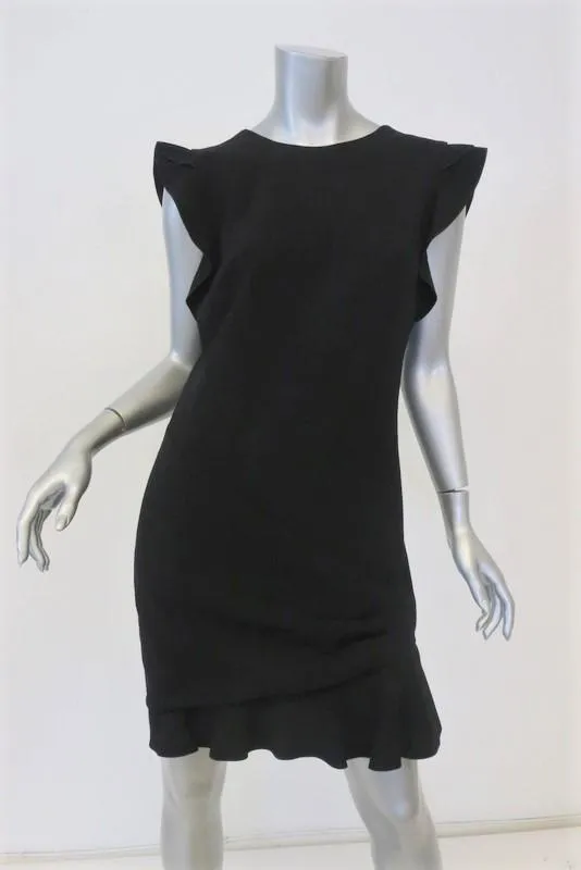 Emilio Pucci Dress Black Ruffled Stretch Wool Crepe Size US 12 Cap Sleeve Mini                          FR - FC13
