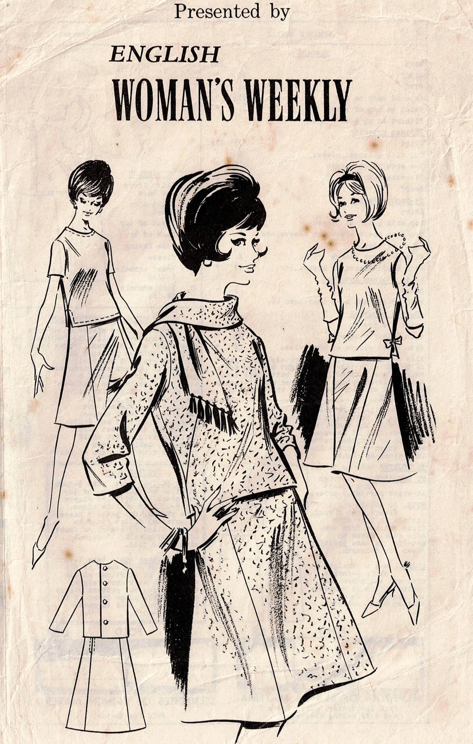 English Woman's Weekly Womens Classic MOD 2 Piece Dress 1960s Vintage Sewing Pattern Bust 36 inches UNUSED Factory Folded