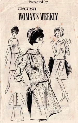 English Woman's Weekly Womens Classic MOD 2 Piece Dress 1960s Vintage Sewing Pattern Bust 36 inches UNUSED Factory Folded