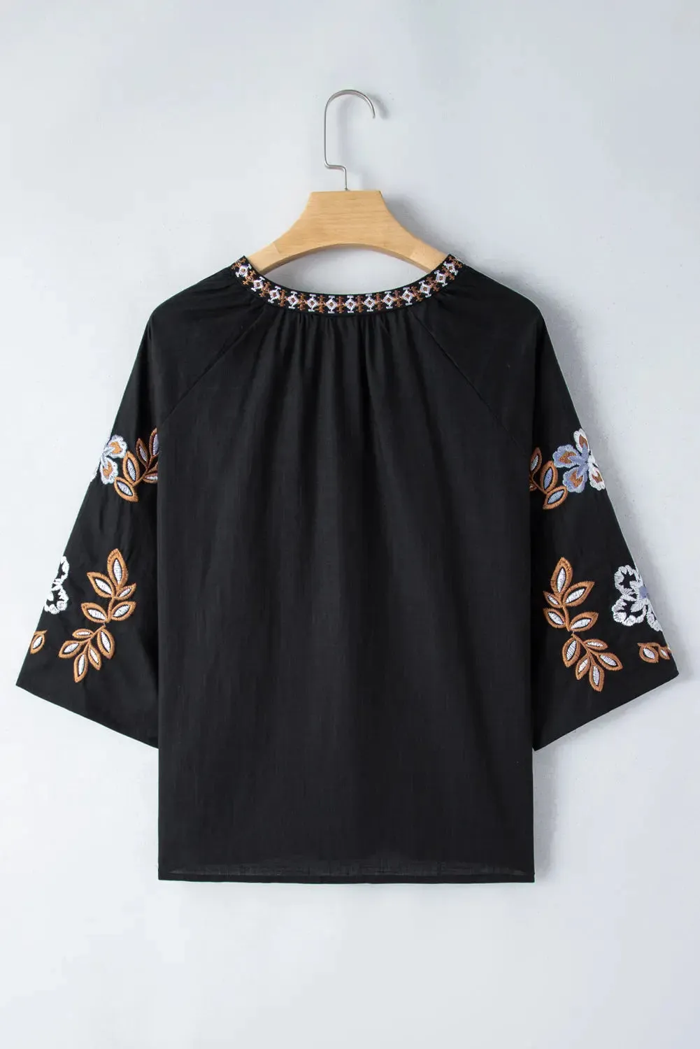 'Evania' Flower Embroidered Poncho Blouse