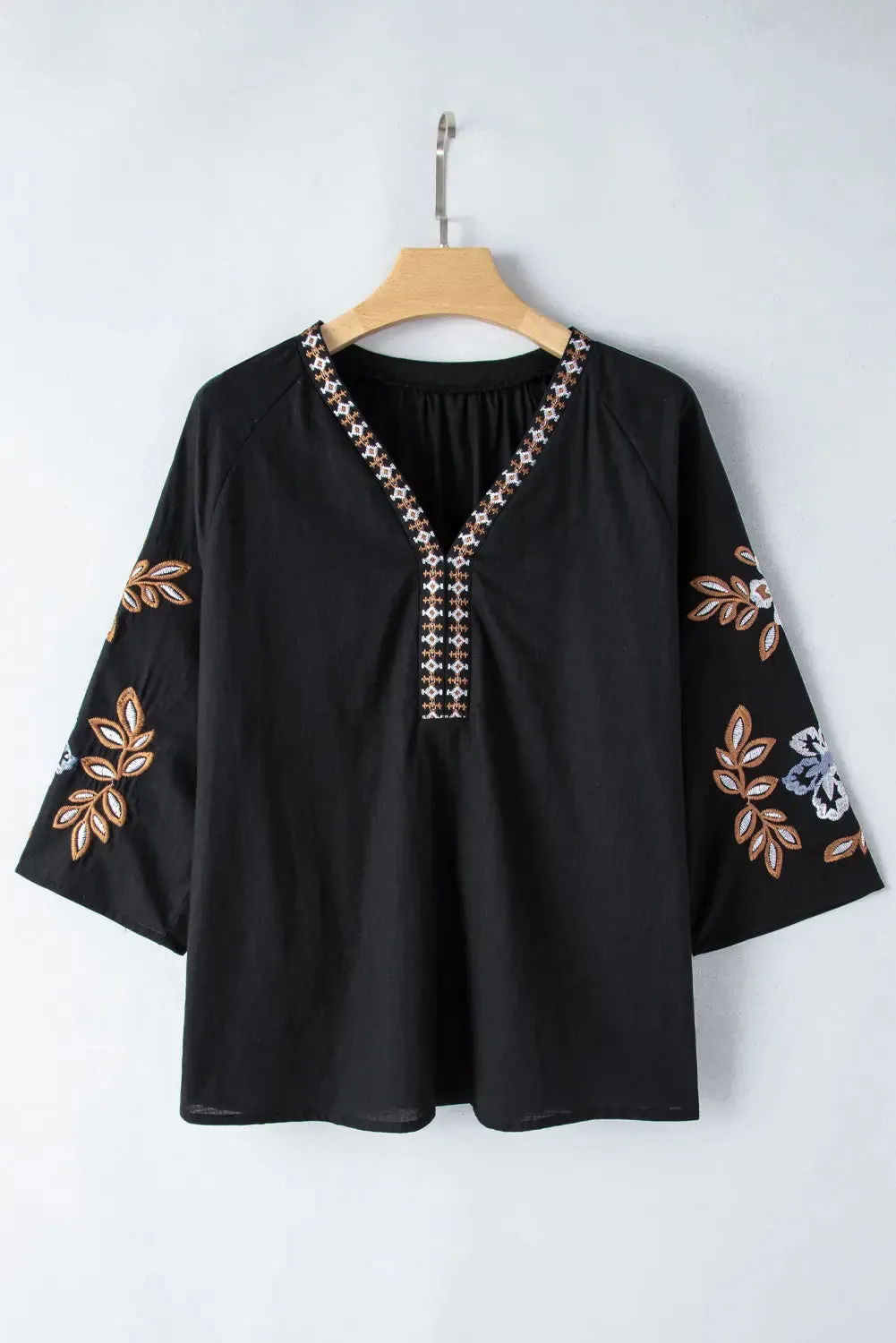 'Evania' Flower Embroidered Poncho Blouse