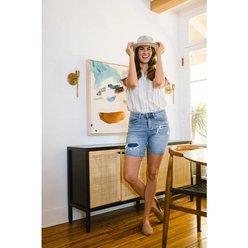 Exactly Right High Waisted Mid-Length Shorts - Light Denim