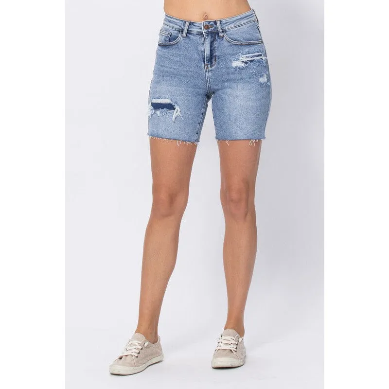 Exactly Right High Waisted Mid-Length Shorts - Light Denim